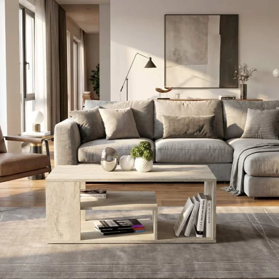 Τραπεζάκι σαλονιού Abdera  χρώμα travertine 110x60x42εκ.
