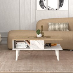 Τραπεζάκι σαλονιού Andros  χρώμα sapphire oak - λευκό εφέ μαρμάρου 90x54x39,6εκ.