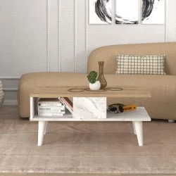 Τραπεζάκι σαλονιού Andros  χρώμα sapphire oak - λευκό εφέ μαρμάρου 90x54x39,6εκ.