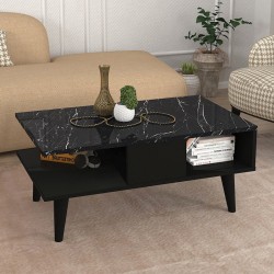 Τραπεζάκι σαλονιού Andros  χρώμα μαύρο - μαύρο εφέ μαρμάρου 90x54x39,6εκ.