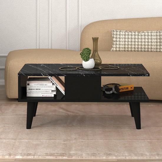 Τραπεζάκι σαλονιού Andros  χρώμα μαύρο - μαύρο εφέ μαρμάρου 90x54x39,6εκ.