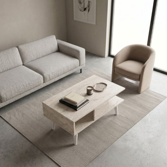 Τραπεζάκι σαλονιού Andros  χρώμα travertine 90x54x39,6εκ.