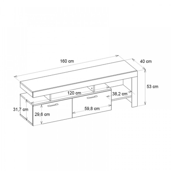 Έπιπλο τηλεόρασης Acnes  χρώμα μαύρο - καρυδί 160x40x53εκ.