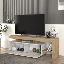 Έπιπλο τηλεόρασης Acnes  χρώμα λευκό εφέ μαρμάρου - sapphire oak 160x40x53εκ.