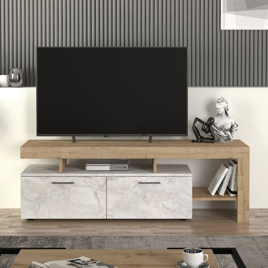 Έπιπλο τηλεόρασης Acnes  χρώμα λευκό εφέ μαρμάρου - sapphire oak 160x40x53εκ.