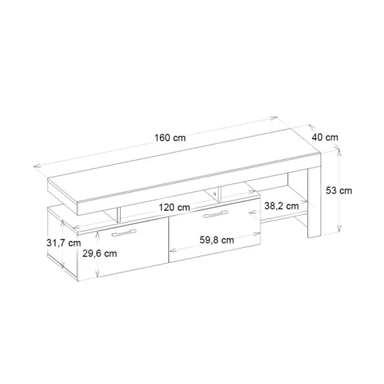 Έπιπλο τηλεόρασης Acnes  χρώμα λευκό εφέ μαρμάρου - sapphire oak 160x40x53εκ.