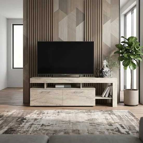 Έπιπλο τηλεόρασης Acnes  χρώμα travertine 160x40x53εκ.