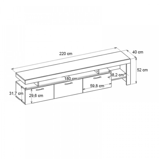 Έπιπλο τηλεόρασης Acnes  χρώμα λευκό - sapphire oak 220x40x52εκ.