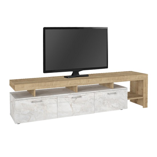 Έπιπλο τηλεόρασης Acnes  χρώμα λευκό εφέ μαρμάρου - sapphire oak 220x40x52εκ.