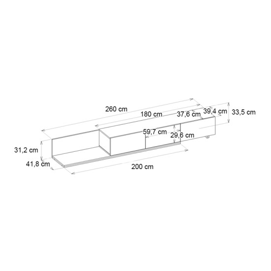 Έπιπλο τηλεόρασης Enstey  χρώμα μαύρο 260x41,8x33,5εκ.