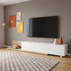 Έπιπλο τηλεόρασης Enstey  επεκτεινόμενο χρώμα sapphire oak - λευκό 260x41,8x33,5εκ.