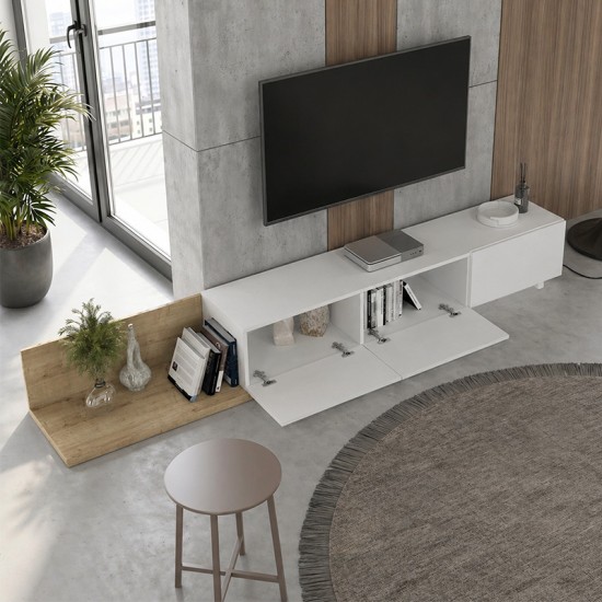 Έπιπλο τηλεόρασης Enstey  επεκτεινόμενο χρώμα sapphire oak - λευκό 260x41,8x33,5εκ.