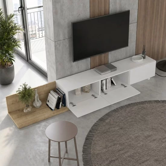 Έπιπλο τηλεόρασης Enstey  επεκτεινόμενο χρώμα sapphire oak - λευκό 260x41,8x33,5εκ.