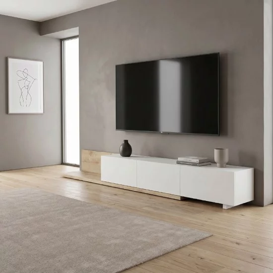 Έπιπλο τηλεόρασης Enstey  επεκτεινόμενο χρώμα sapphire oak - λευκό 260x41,8x33,5εκ.