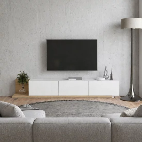 Έπιπλο τηλεόρασης Enstey  επεκτεινόμενο χρώμα sapphire oak - λευκό 260x41,8x33,5εκ.
