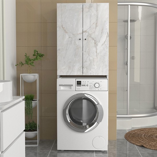 Έπιπλο πλυντηρίου Romme  χρώμα λευκό εφέ μαρμάρου 65x27,1x180εκ.