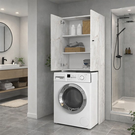 Έπιπλο πλυντηρίου Romme  χρώμα λευκό εφέ μαρμάρου 65x27,1x180εκ.