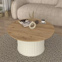 Τραπεζάκι σαλονιού Bohema  χρώμα ivory - sepet oak Ø85x43,2εκ.