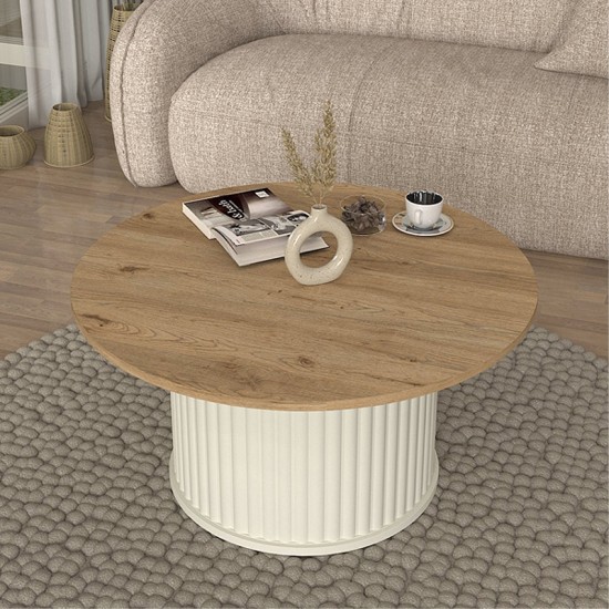 Τραπεζάκι σαλονιού Bohema χρώμα ivory - sepet oak Ø85x43,2εκ. Τραπεζάκι σαλονιού Bohema χρώμα ivory - sepet oak Ø85x43,2εκ.