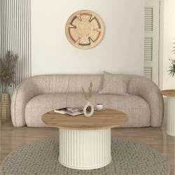 Τραπεζάκι σαλονιού Bohema  χρώμα ivory - sepet oak Ø85x43,2εκ.