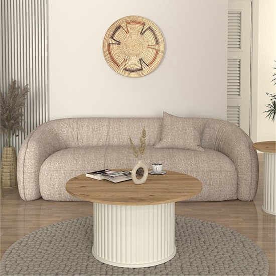 Τραπεζάκι σαλονιού Bohema χρώμα ivory - sepet oak Ø85x43,2εκ. Τραπεζάκι σαλονιού Bohema χρώμα ivory - sepet oak Ø85x43,2εκ.