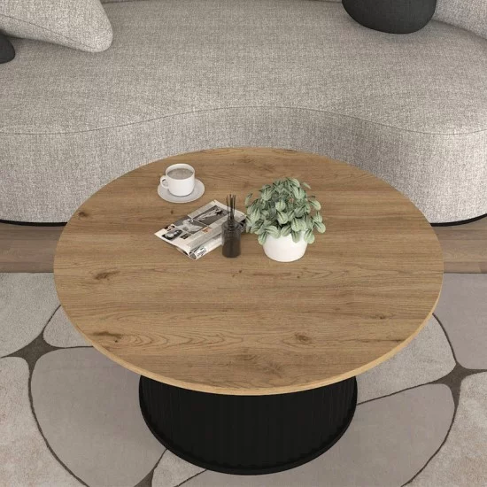 Τραπεζάκι σαλονιού Bohema  χρώμα μαύρο - sepet oak Ø85x43,2εκ.