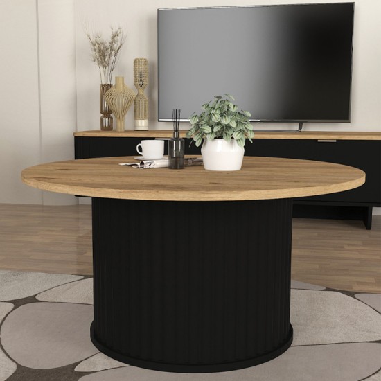 Τραπεζάκι σαλονιού Bohema  χρώμα μαύρο - sepet oak Ø85x43,2εκ.