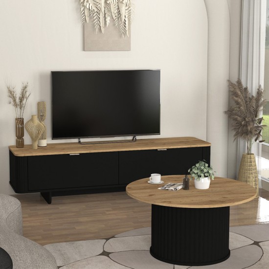 Τραπεζάκι σαλονιού Bohema  χρώμα μαύρο - sepet oak Ø85x43,2εκ.