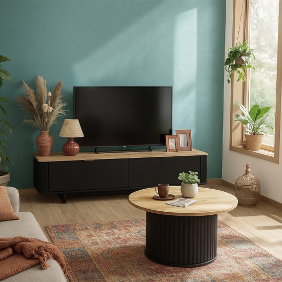 Τραπεζάκι σαλονιού Bohema  χρώμα μαύρο - sepet oak Ø85x43,2εκ.