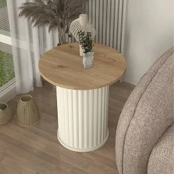 Τραπεζάκι βοηθητικό Bohema  χρώμα ivory - sepet oak Ø50x53,2εκ.