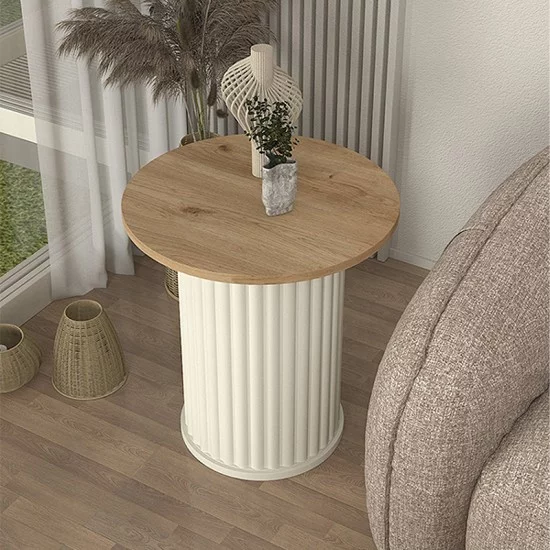 Τραπεζάκι βοηθητικό Bohema  χρώμα ivory - sepet oak Ø50x53,2εκ.