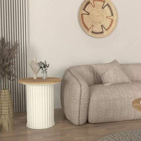 Τραπεζάκι βοηθητικό Bohema  χρώμα ivory - sepet oak Ø50x53,2εκ.