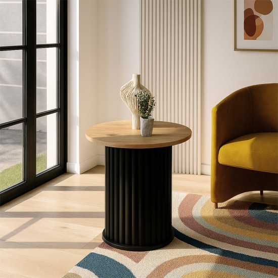 Τραπεζάκι βοηθητικό Bohema  χρώμα μαύρο - sepet oak Ø50x53,2εκ.