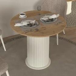 Τραπέζι Bohema  χρώμα ivory - sepet oak Ø90x77,7εκ.