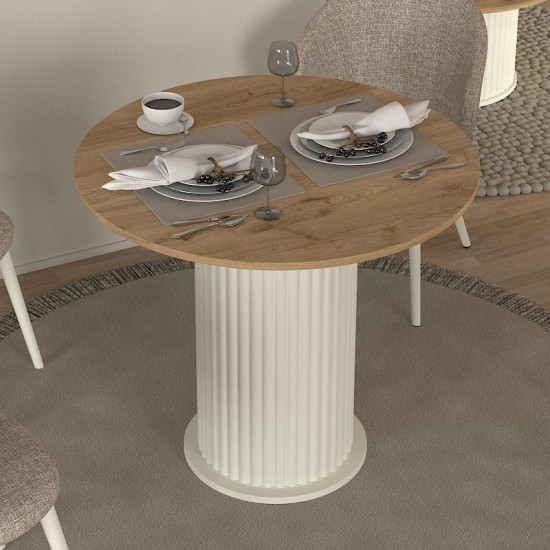 Τραπέζι Bohema χρώμα ivory - sepet oak Ø90x77,7εκ. Τραπέζι Bohema χρώμα ivory - sepet oak Ø90x77,7εκ.