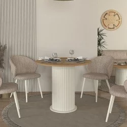 Τραπέζι Bohema  χρώμα ivory - sepet oak Ø90x77,7εκ.