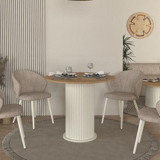 Τραπέζι Bohema χρώμα ivory - sepet oak Ø90x77,7εκ. Τραπέζι Bohema χρώμα ivory - sepet oak Ø90x77,7εκ.