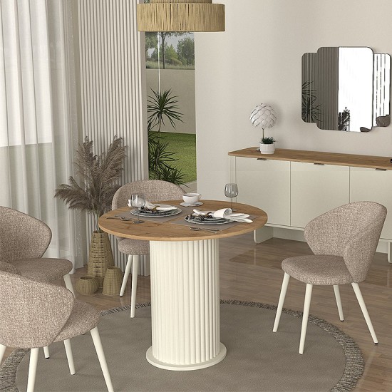 Τραπέζι Bohema χρώμα ivory - sepet oak Ø90x77,7εκ. Τραπέζι Bohema χρώμα ivory - sepet oak Ø90x77,7εκ.