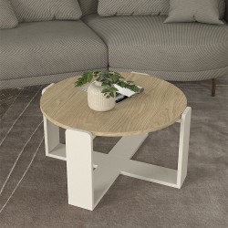 Τραπεζάκι σαλονιού Rebel  χρώμα rota oak - sandstone Ø70x38εκ.