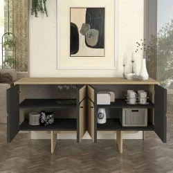 Μπουφές Lava  χρώμα rota oak - ανθρακί 150x44,6x76εκ.