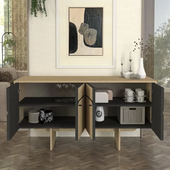 Μπουφές Lava  χρώμα rota oak - ανθρακί 150x44,6x76εκ.