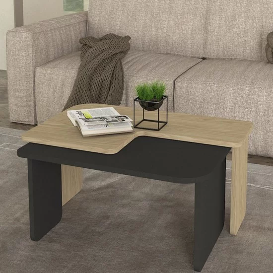 Τραπεζάκι σαλονιού σετ 2τμχ Lava  χρώμα rota oak - ανθρακί 75x48,5x35,6εκ.
