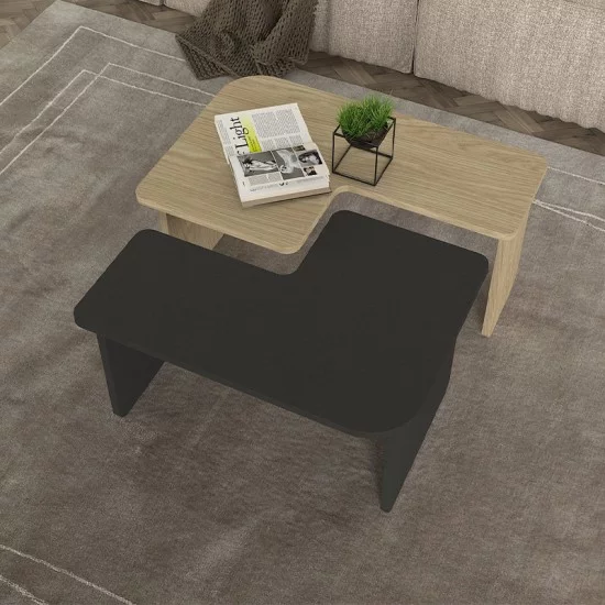 Τραπεζάκι σαλονιού σετ 2τμχ Lava  χρώμα rota oak - ανθρακί 75x48,5x35,6εκ.