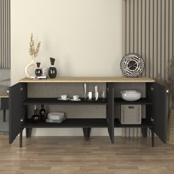 Μπουφές Pedro  χρώμα ανθρακί - rota oak 150x45x75εκ.