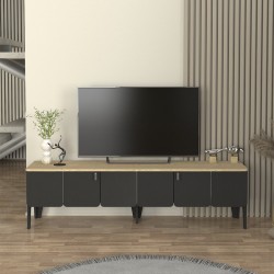Έπιπλο τηλεόρασης Pedro  χρώμα ανθρακί - rota oak 180x35x50,7εκ.