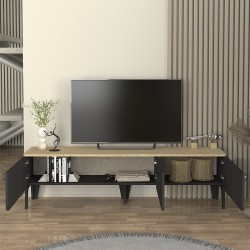 Έπιπλο τηλεόρασης Pedro  χρώμα ανθρακί - rota oak 180x35x50,7εκ.