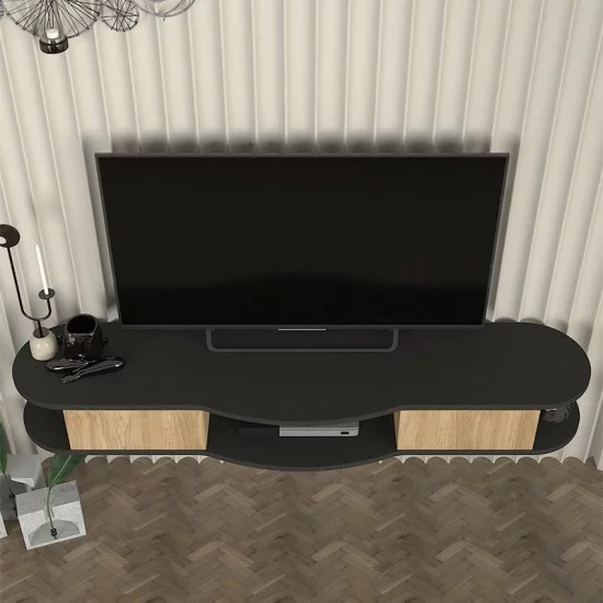 Έπιπλο τηλεόρασης επιτοίχιο Perk  με LED χρώμα ανθρακί - sepet oak 150x35x19,2εκ.