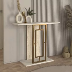 Κονσόλα Alderas  χρώμα sandstone - travertine - χρυσό 90x29,6x76,8εκ.