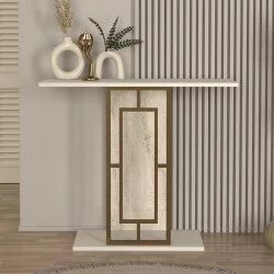 Κονσόλα Alderas  χρώμα sandstone - travertine - χρυσό 90x29,6x76,8εκ.