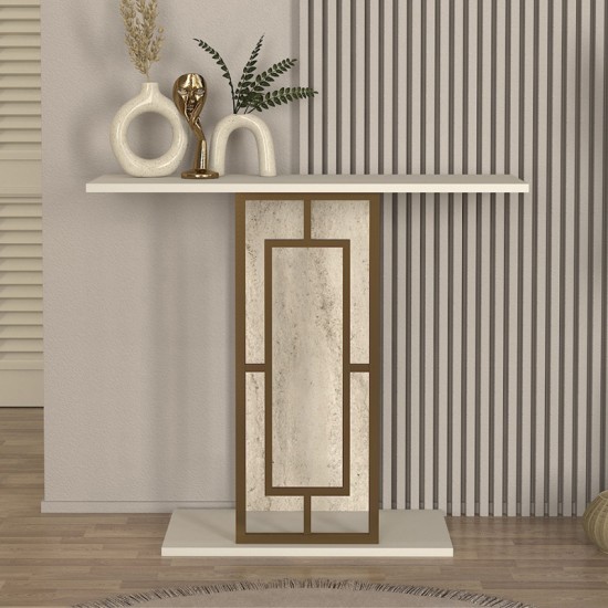 Κονσόλα Alderas χρώμα λευκό - travertine - χρυσό 90x29,6x76,8εκ. Κονσόλα Alderas χρώμα λευκό - travertine - χρυσό 90x29,6x76,8εκ.